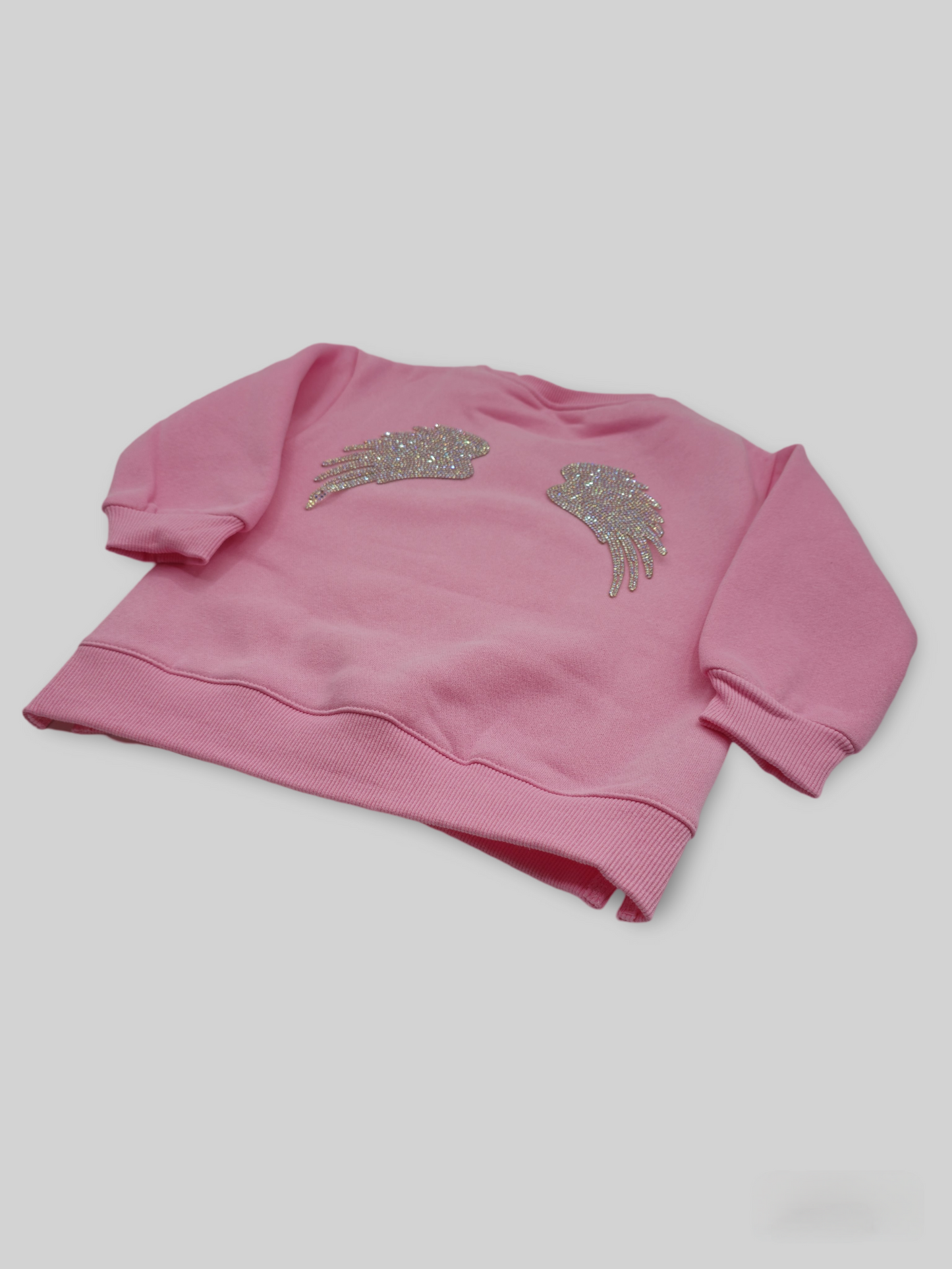 Angel Wings Rhinestone Sweatshirt โ Pink Toddler Sweater โ Girls Cozy Pullover โ Sparkly Kids Jumper โ Cute Fall/Winter Outfit