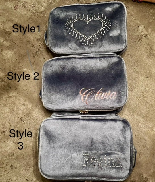 Customize Make Up bag for gift girls, rhinestones gift, personalized, Monogram, Velvet Brush Bag, Christmas Gift, Bridesmaid gift