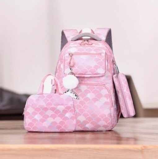3-in-1 Mermaid Backpack Set for Kids: Quality School Bag, Pencil Purse & Lunchbox with Keychain, Colorful Mermaid Backpack Trio.