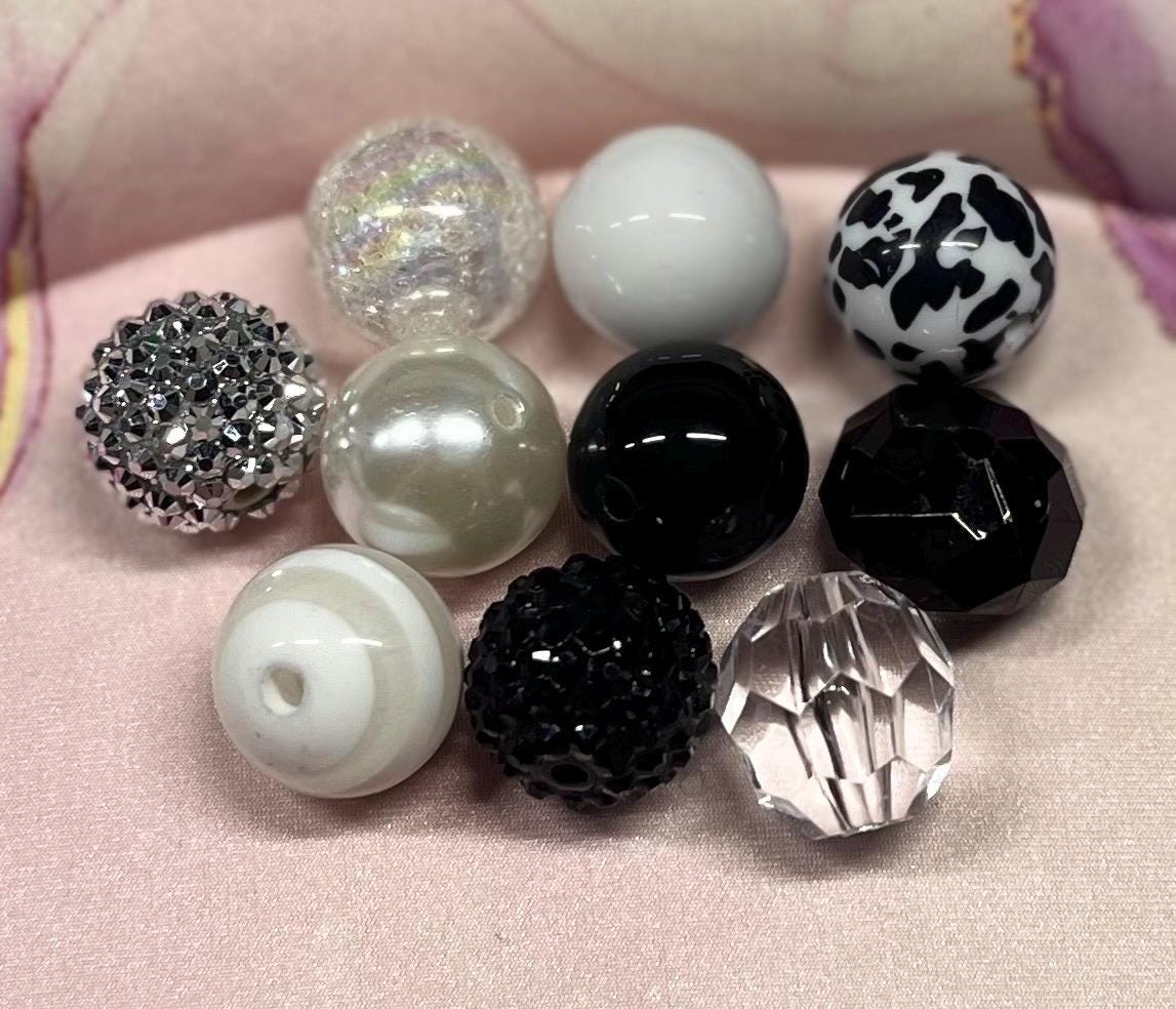 Sale Bubblegum Beads, DIY, 20mm beads, Silver, Clear, white, Gold, for pens & crafts, acrylic, chunky, bulk assorted, price for 10 beads