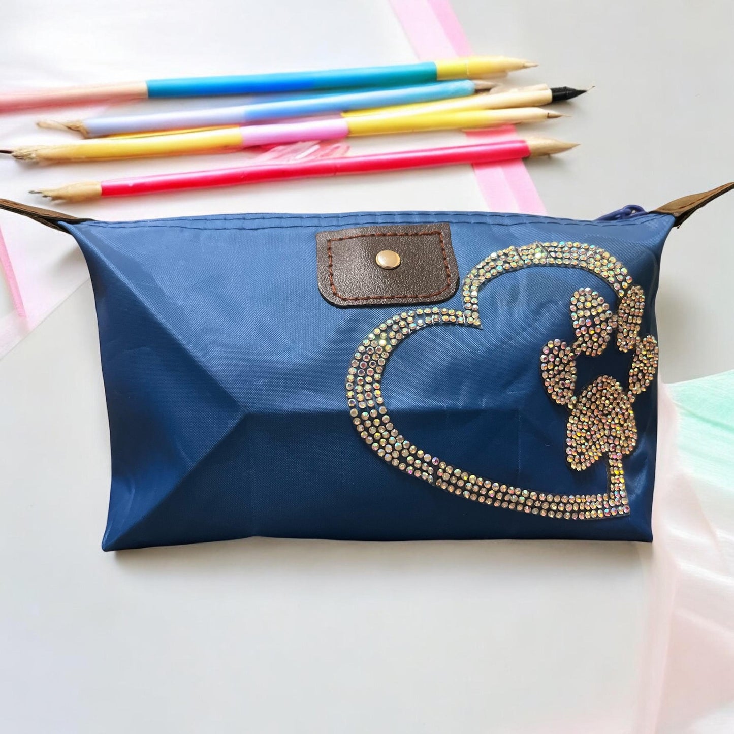 Personalized Makeup Bag, Beach Wedding Favor, Cosmetic Bag with name, Toiletry, Bridesmaid Gift, Summer Vacation, Dog lover’s, rhinestones