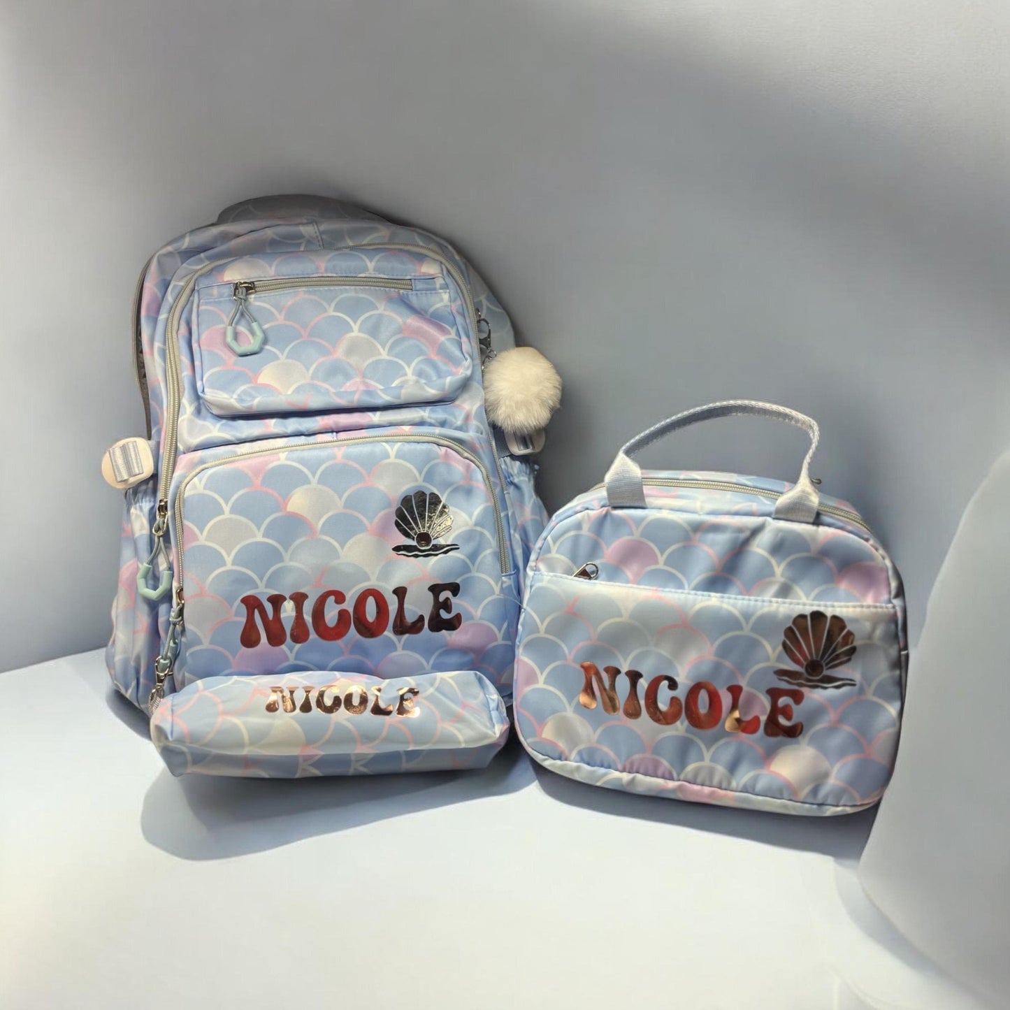 Backpack for kids, Back to school, 3-in-1 backpack, marmeid backpack, pears, quality bag, pearls, custom , purse for pencils, lunchbox