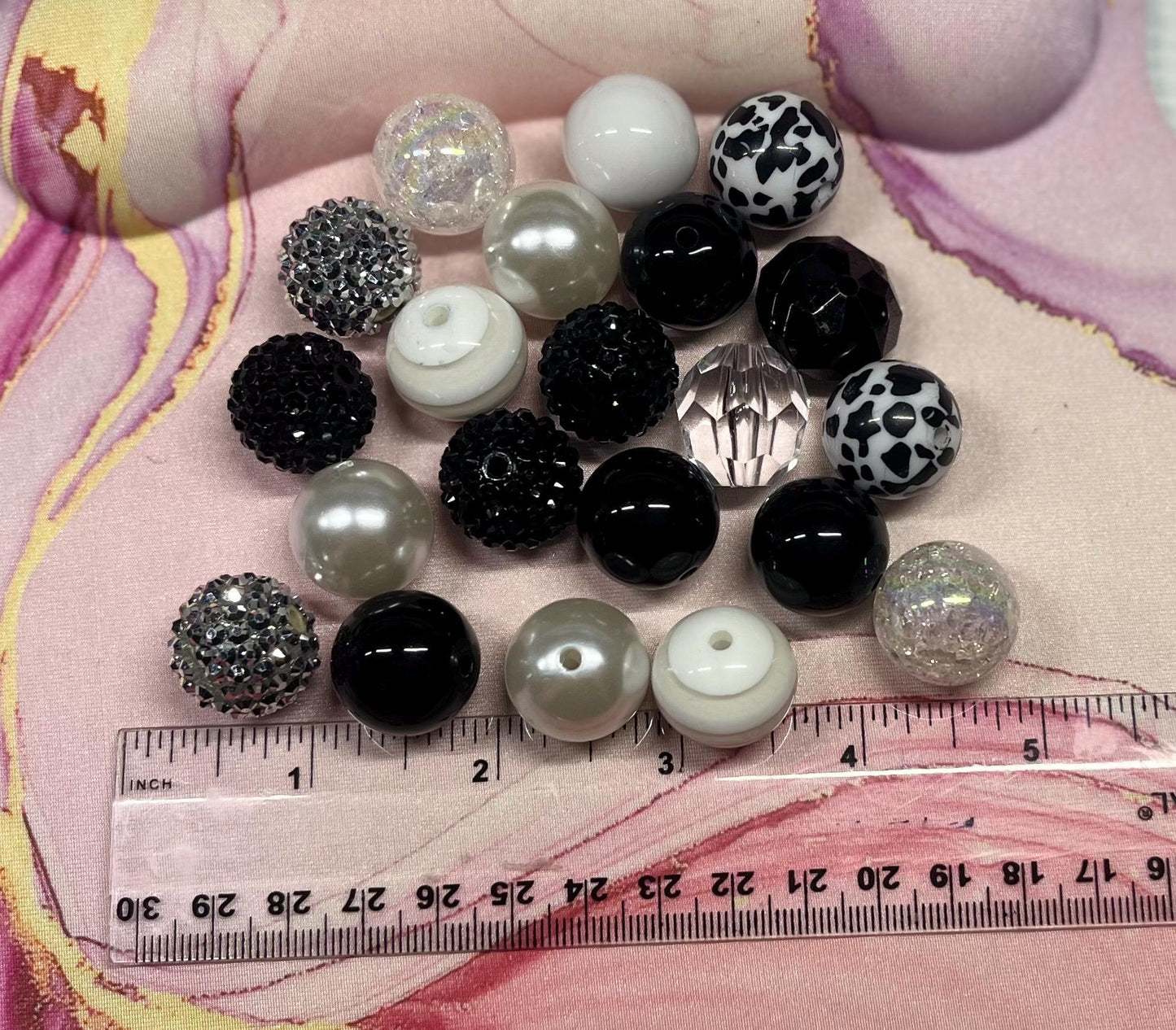 Sale Bubblegum Beads, DIY, 20mm beads, Silver, Clear, white, Gold, for pens & crafts, acrylic, chunky, bulk assorted, price for 10 beads
