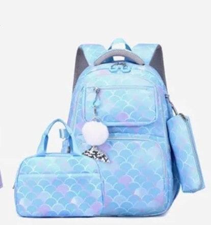 3-in-1 Mermaid Backpack Set for Kids: Quality School Bag, Pencil Purse & Lunchbox with Keychain, Colorful Mermaid Backpack Trio.