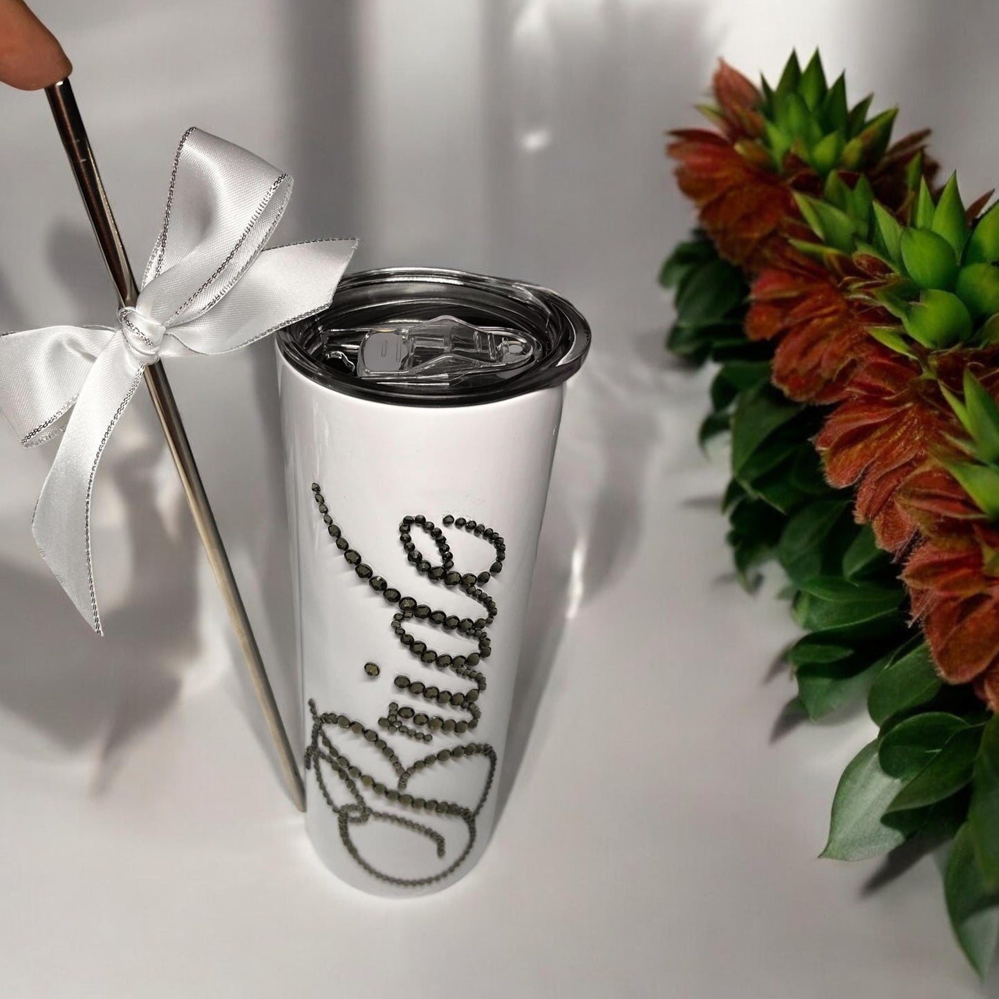 Engraved Bridesmaids Tumbler Personalized Tumbler for Bridesmaid Skinny Tumbler for Bride Tumbler for Bridal Party Bride Gift, Straw and Lid