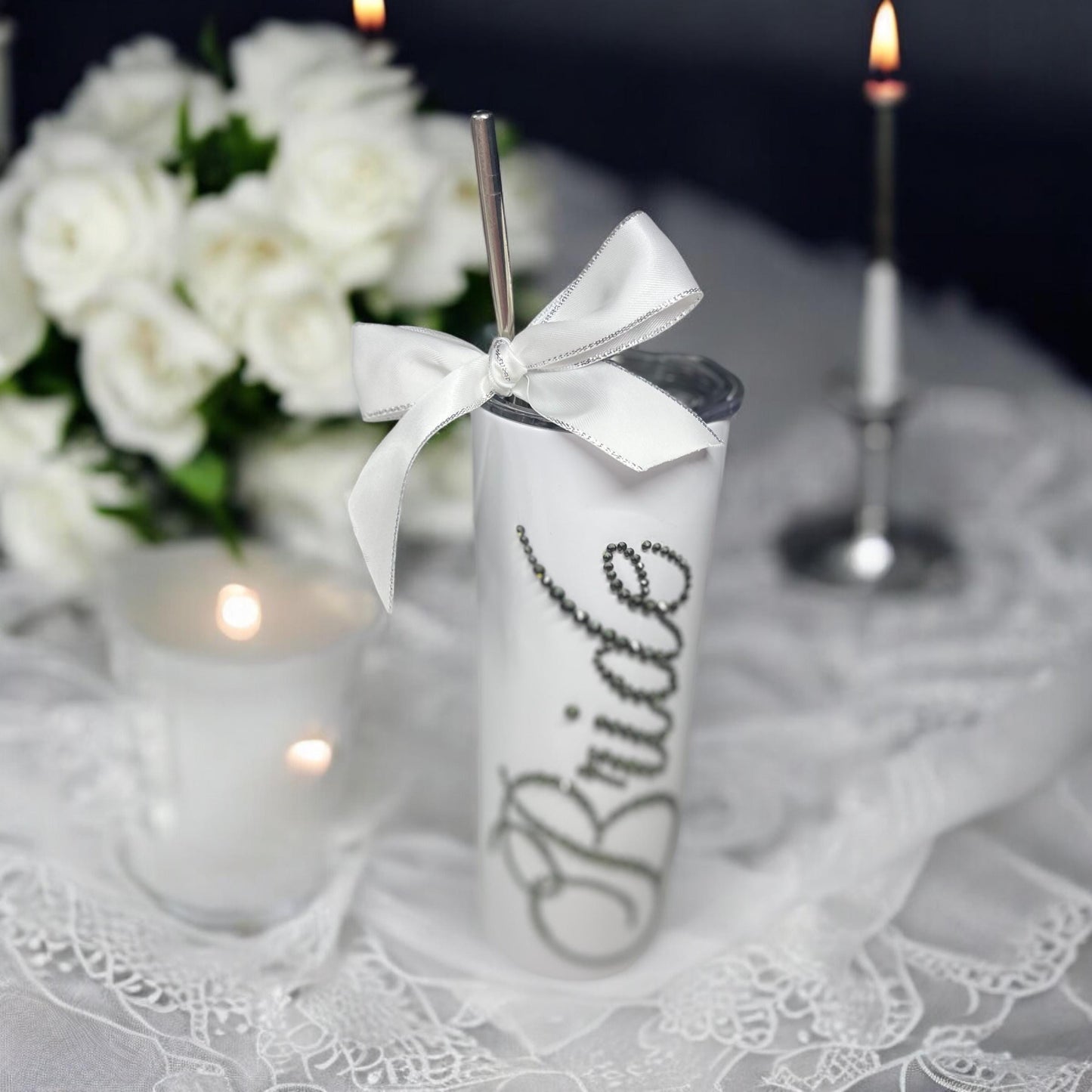 Engraved Bridesmaids Tumbler Personalized Tumbler for Bridesmaid Skinny Tumbler for Bride Tumbler for Bridal Party Bride Gift, Straw and Lid
