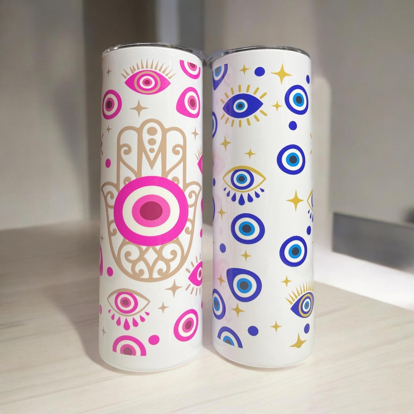 Two walls Hamsa and evil eye design skinny tumbler for any drinks, gift for her, bachelorette gift, mom, grandma personal gift, custom
