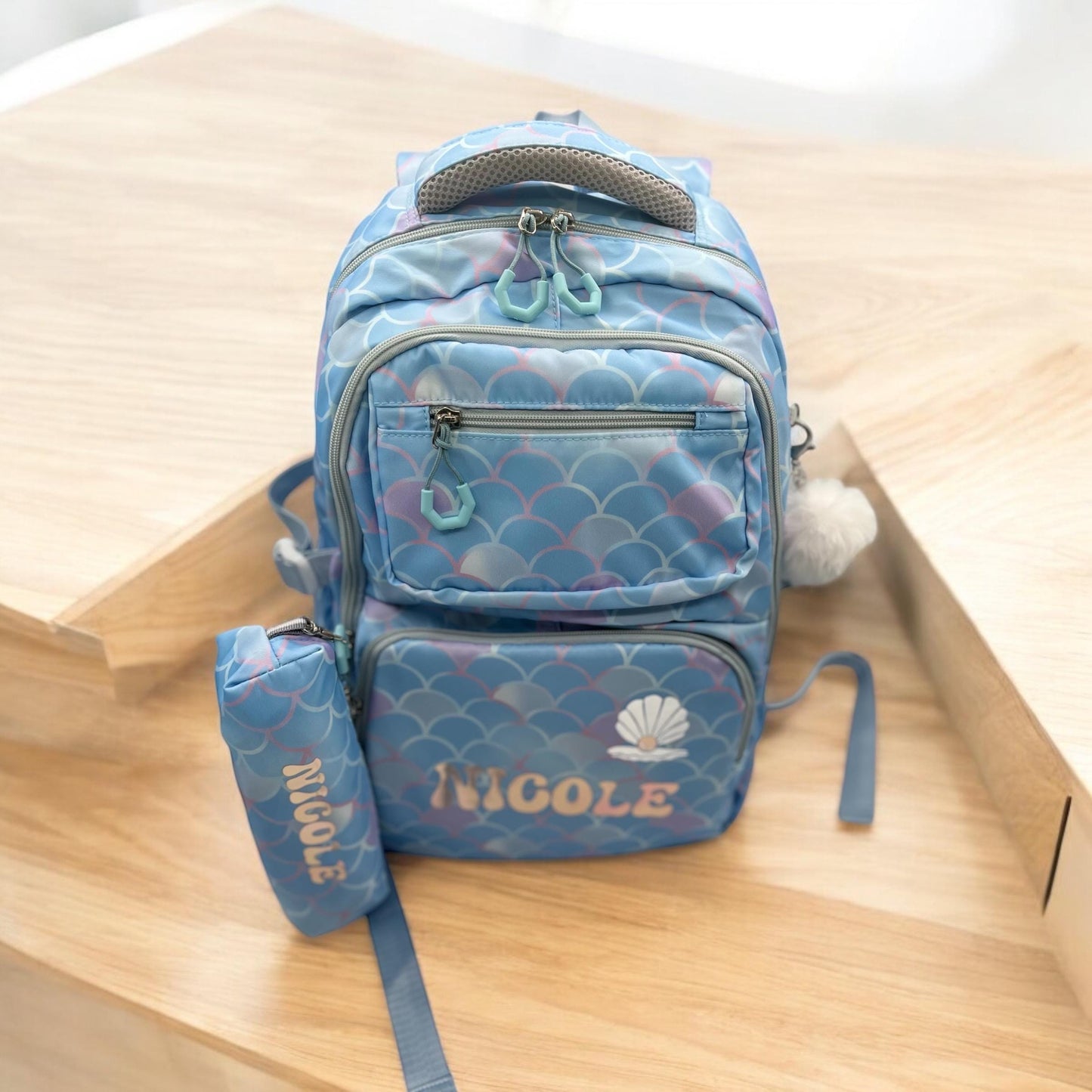 Backpack for kids, Back to school, 3-in-1 backpack, mermaid backpack, pears, quality bag, pearls, custom , purse for pencils, lunchbox