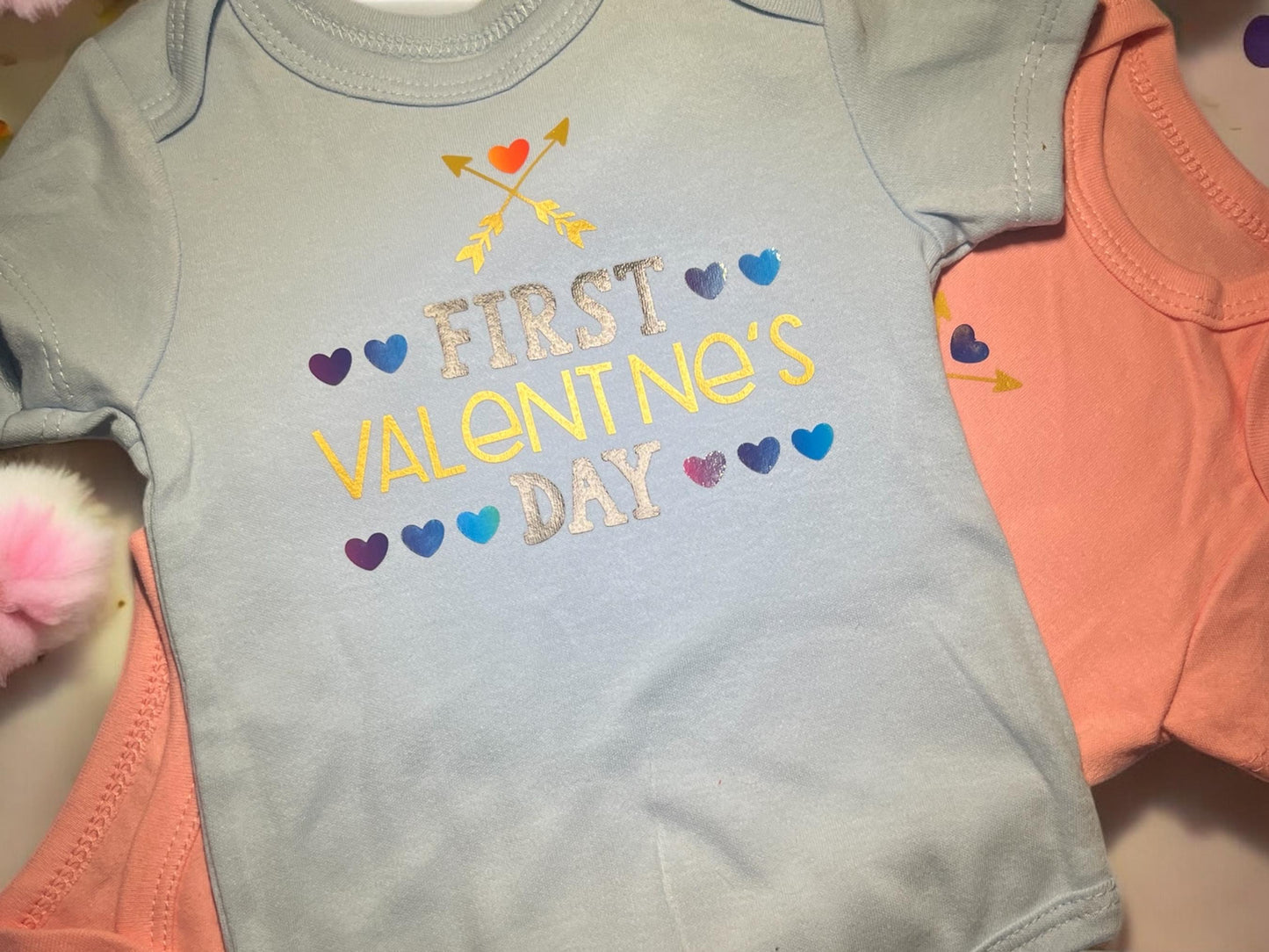 Baby bodysuit 0-12 months, 100% cotton, My first Valentine’s Day, Blue and Pink Kids bodysuit, Baby Gift, Newborn Outfit, Newborn Gift