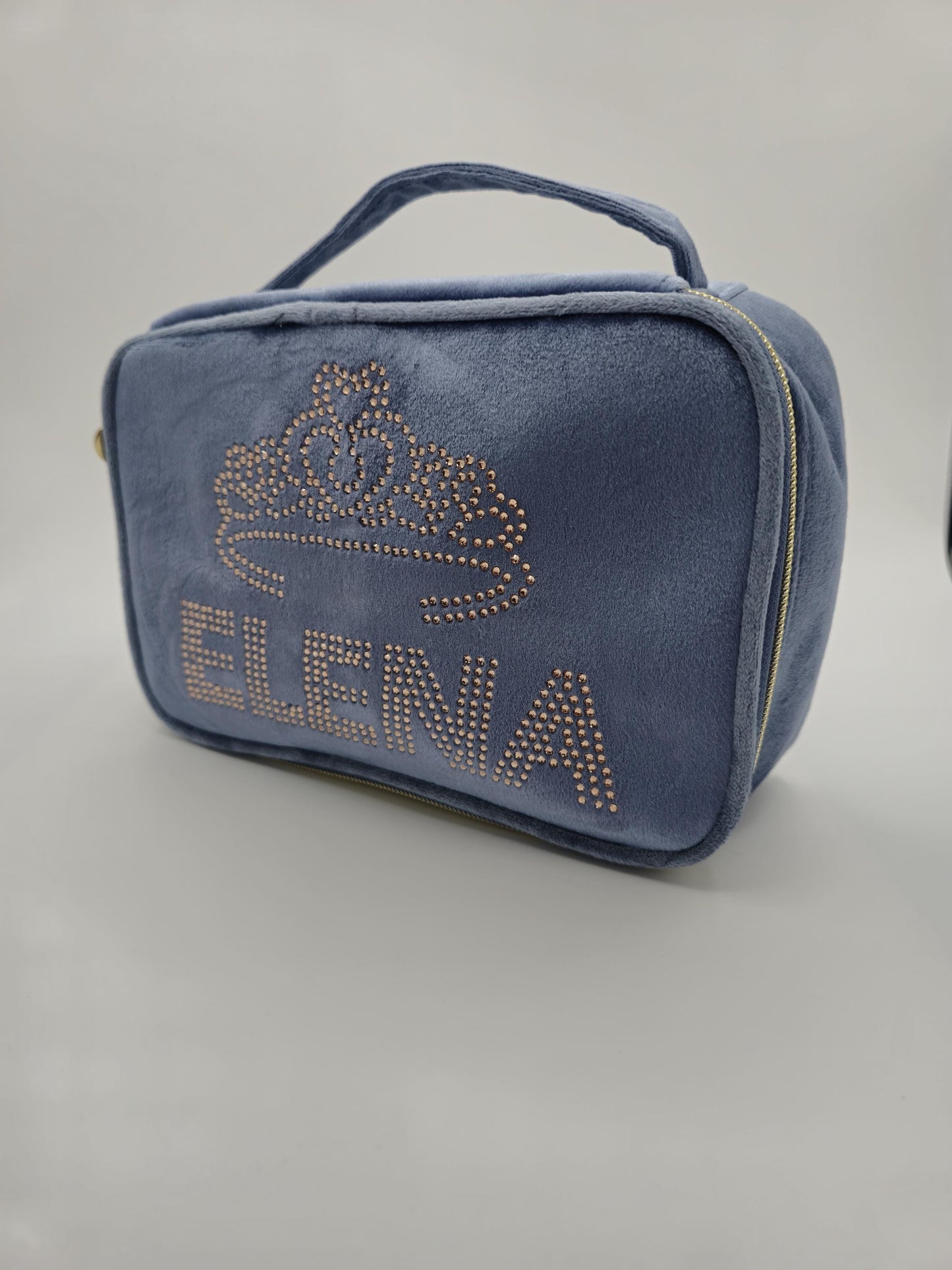 Personalized velvet makeup bag. Custom make up bag, crown rhinestones toiletries bag, honeymoon bag, quinceanera gift, crown gift