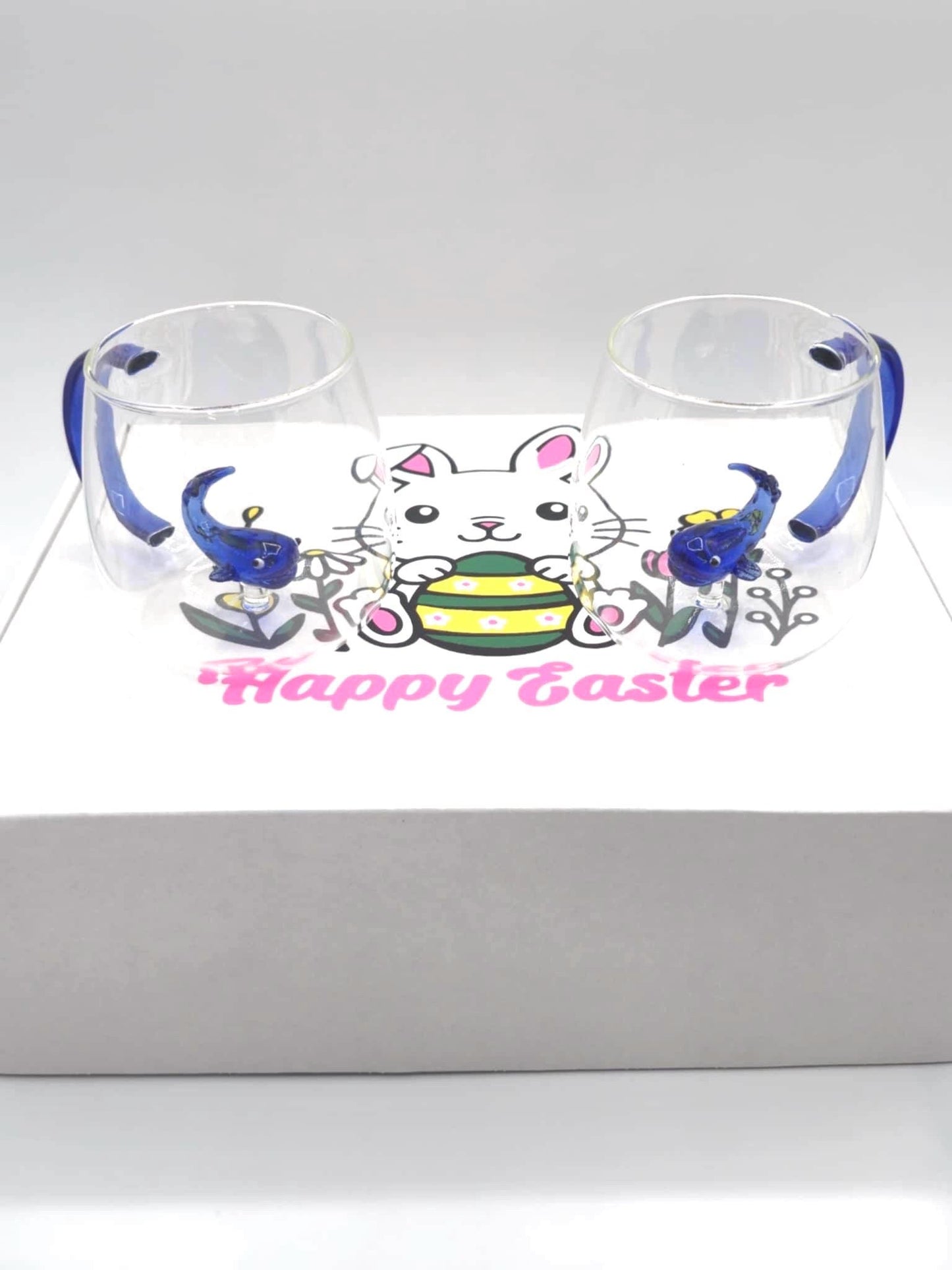 Set of 2, 4, 6 glass mug, Easter gift, Gift for birthday, Personalized Glassware Gift Set in a Beautifully Packaged Box with Bow, glass cup