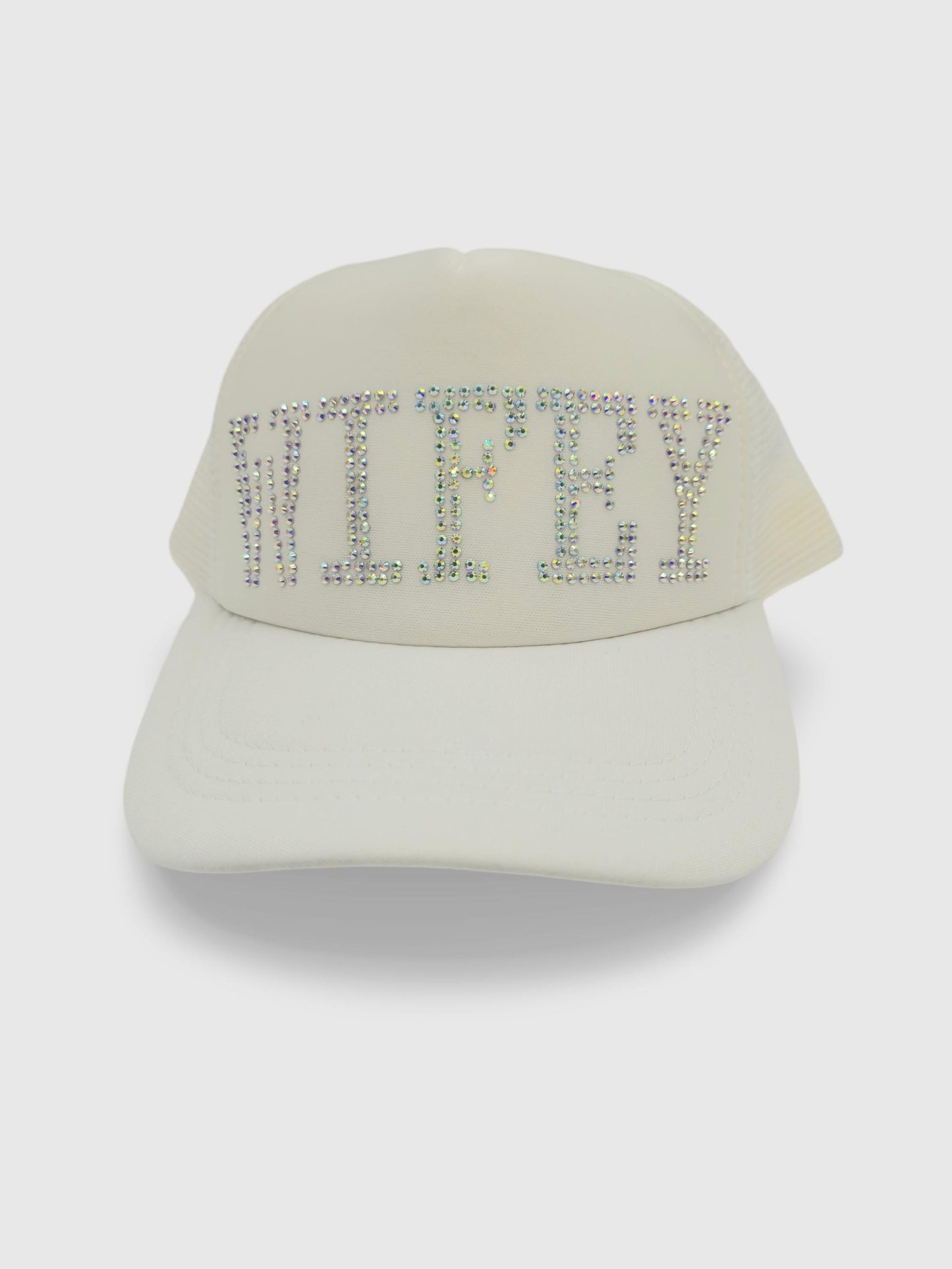 Rhinestone Bride - Wifey Sun Hat – Stylish Cap, Sparkling white Glitter Hat, Fashionable Women's Hat, Summer Mesh Cap,