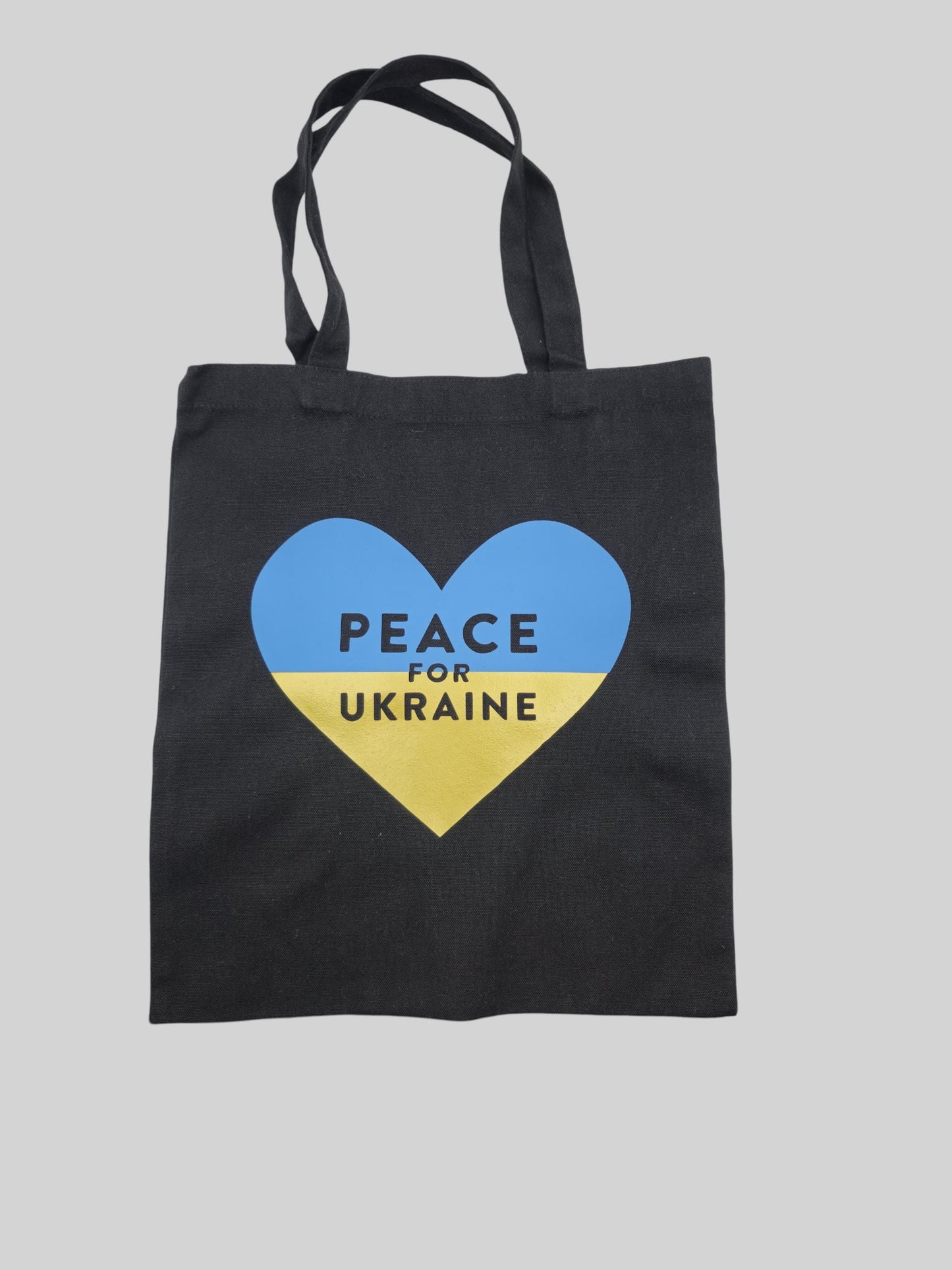 Black Cotton Tote Bag - "Peace for Ukraine" Heart Design | Eco-Friendly, Reusable Shopping Bag | Support Ukraine Gift