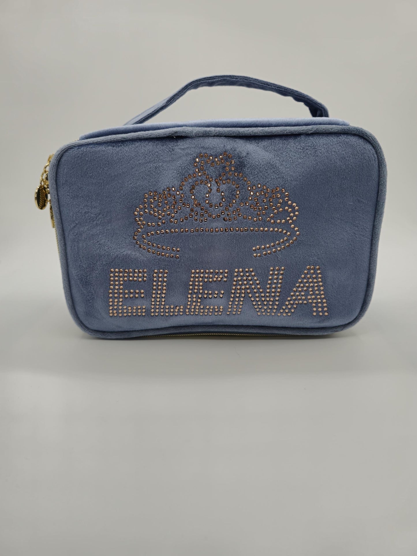 Personalized velvet makeup bag. Custom make up bag, crown rhinestones toiletries bag, honeymoon bag, quinceanera gift, crown gift