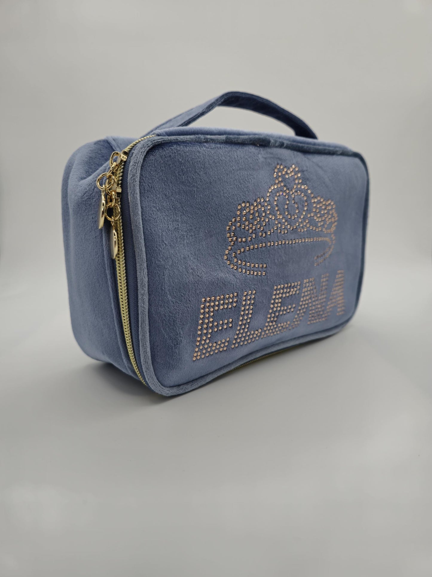 Personalized velvet makeup bag. Custom make up bag, crown rhinestones toiletries bag, honeymoon bag, quinceanera gift, crown gift