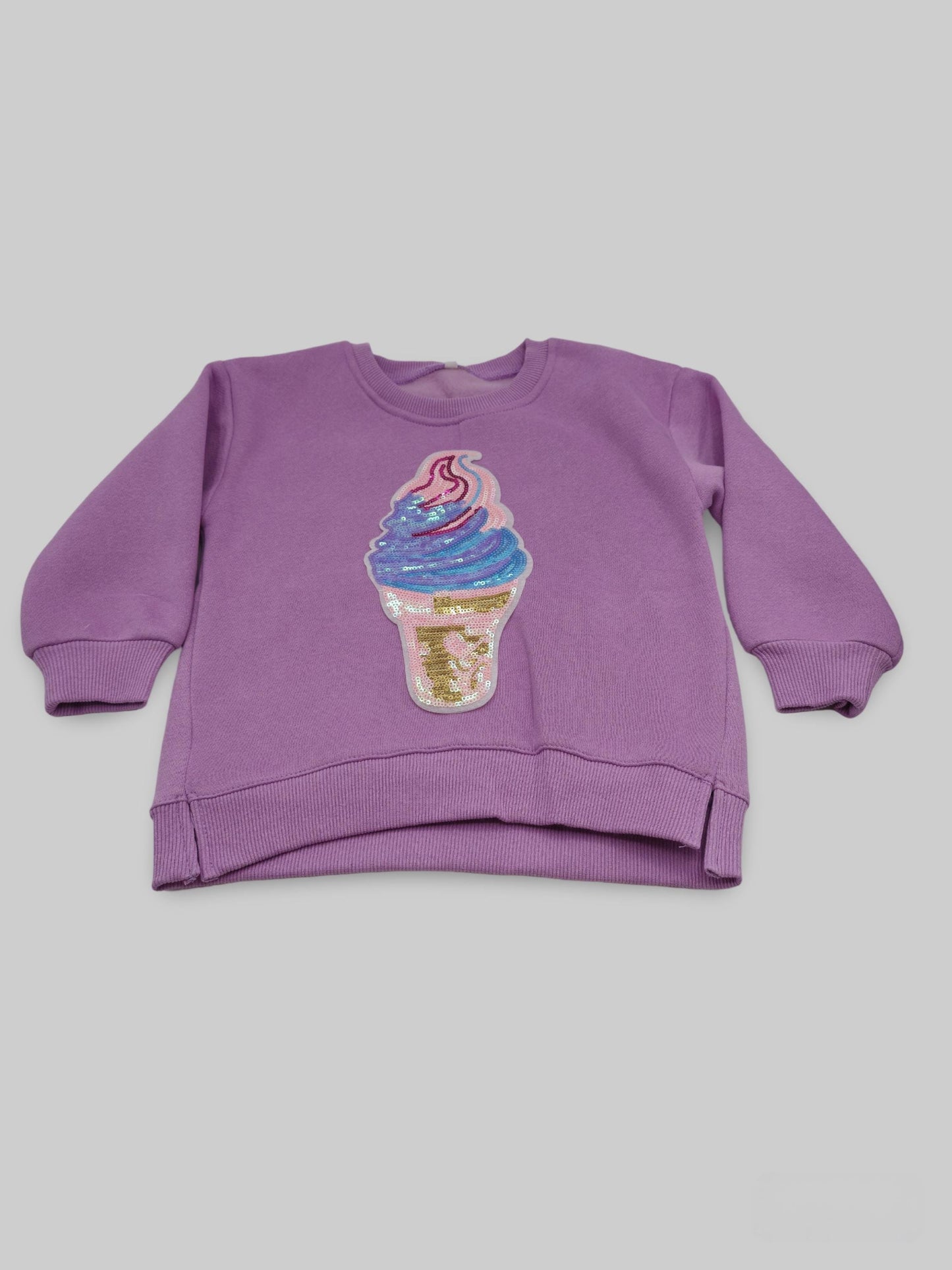 Kids Sequin Ice Cream Sweatshirt, Lavender Toddler Sweater, Warm Pullover for Girls, Cozy Sequin Jumper, Cute kids Clothing, Girl Sweater