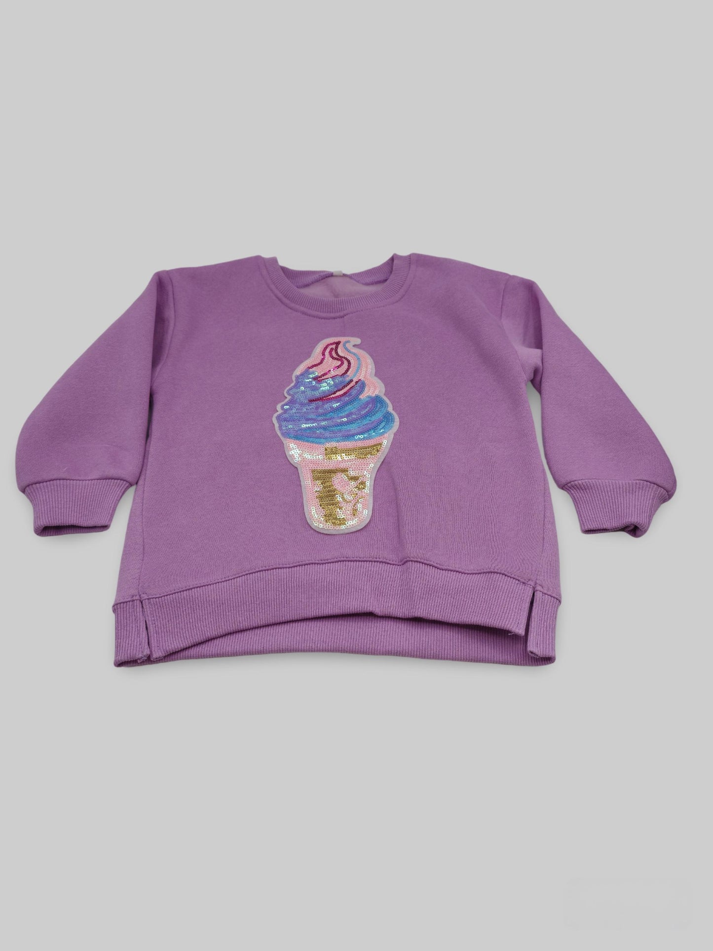 Kids Sequin Ice Cream Sweatshirt, Lavender Toddler Sweater, Warm Pullover for Girls, Cozy Sequin Jumper, Cute kids Clothing, Girl Sweater