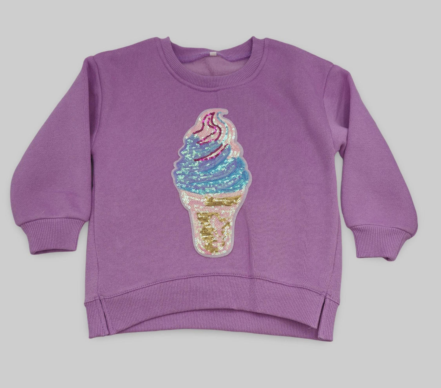 Kids Sequin Ice Cream Sweatshirt, Lavender Toddler Sweater, Warm Pullover for Girls, Cozy Sequin Jumper, Cute kids Clothing, Girl Sweater
