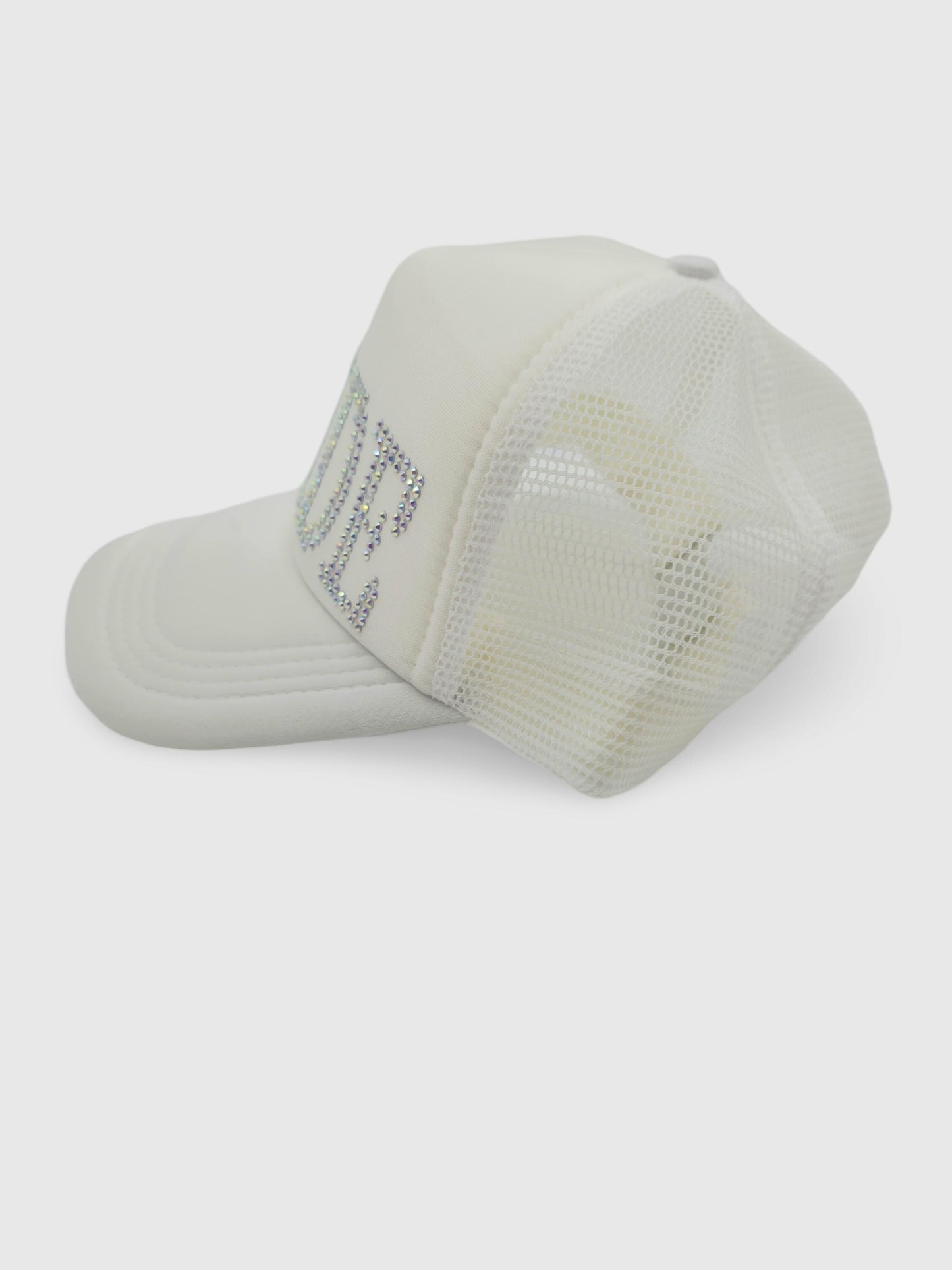 Rhinestone Bride - Wifey Sun Hat – Stylish Cap, Sparkling white Glitter Hat, Fashionable Women's Hat, Summer Mesh Cap,