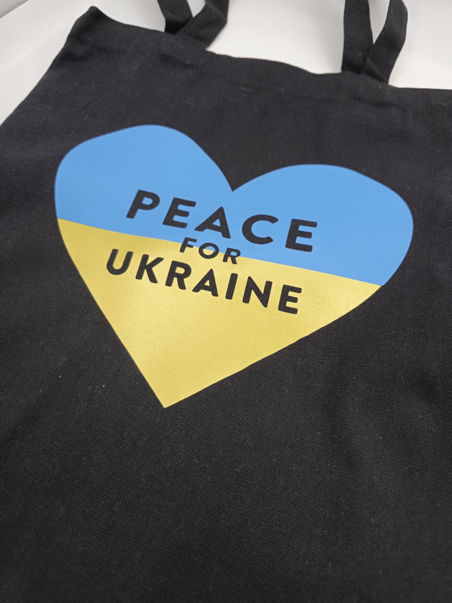 Black Cotton Tote Bag - "Peace for Ukraine" Heart Design | Eco-Friendly, Reusable Shopping Bag | Support Ukraine Gift