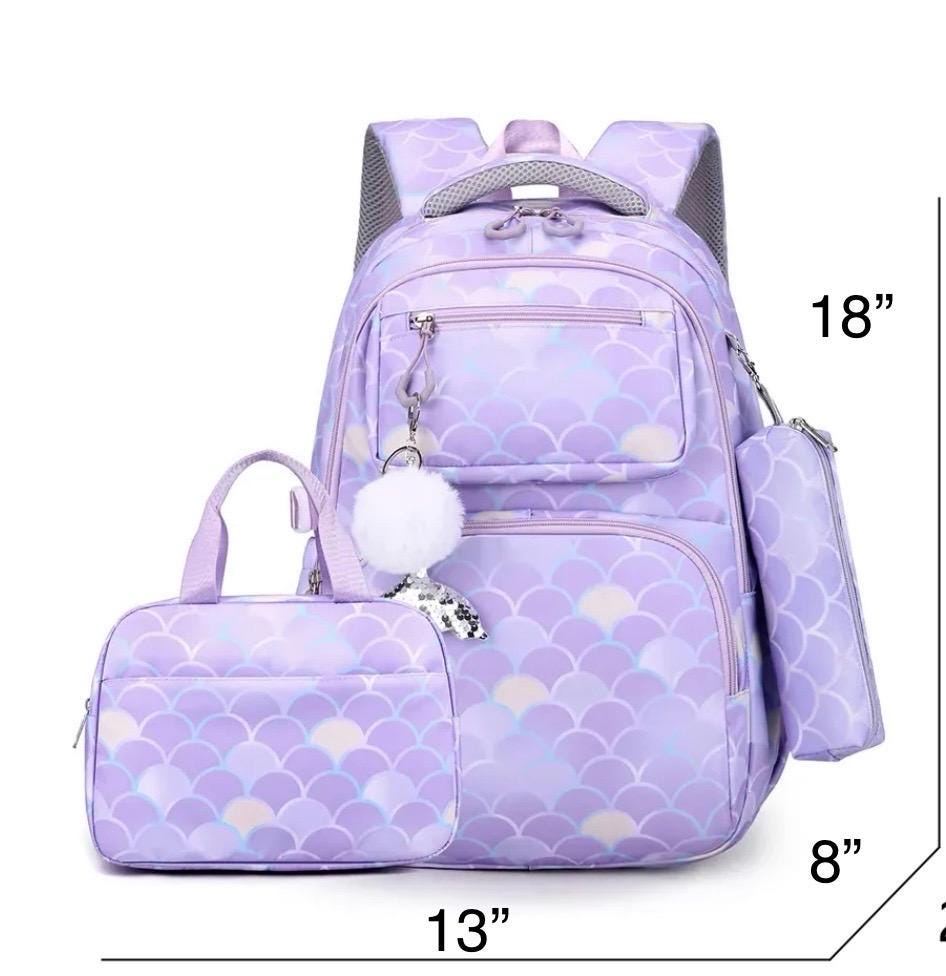 Mermaid Backpack 3-in-1 Set: Personalized Kids School Bag