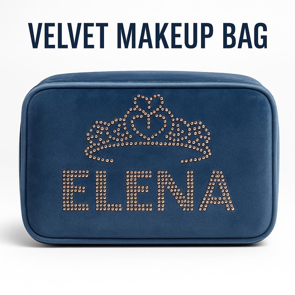 Personalized velvet makeup bag. Custom make up bag, crown rhinestones toiletries bag, honeymoon bag, quinceanera gift, crown gift