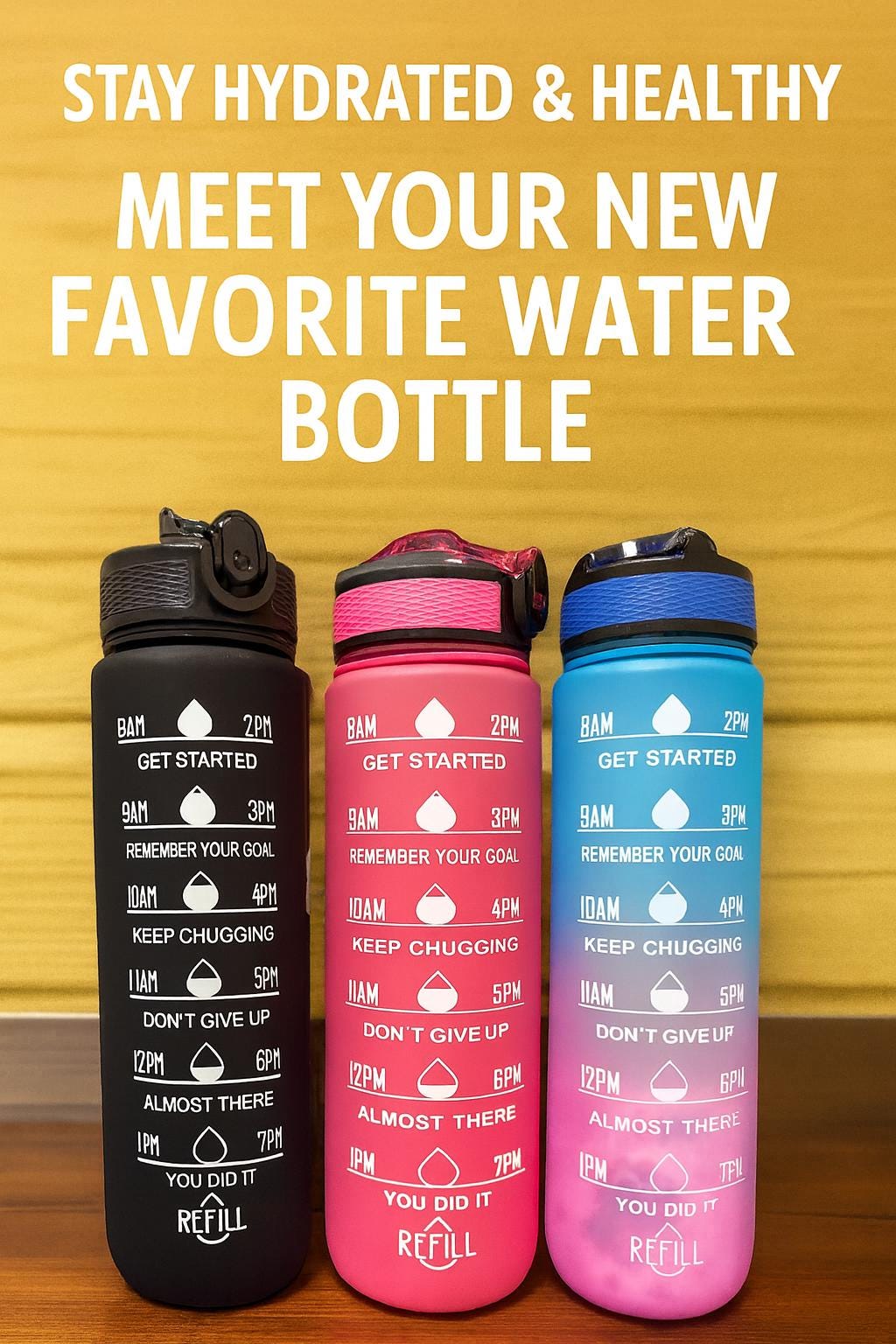 Personalized 32oz Time-Marked Water Bottle: Leakproof, BPA-Free, Fitness Straw, Beach-Ready