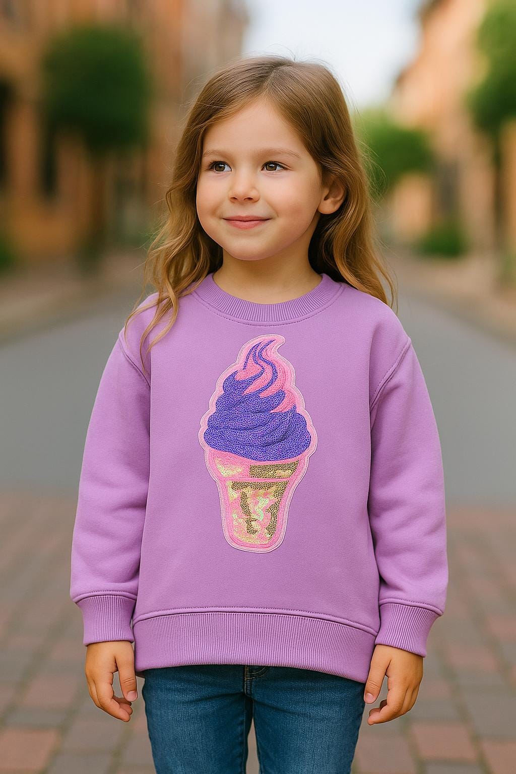 Kids Sequin Ice Cream Sweatshirt, Lavender Toddler Sweater, Warm Pullover for Girls, Cozy Sequin Jumper, Cute kids Clothing, Girl Sweater