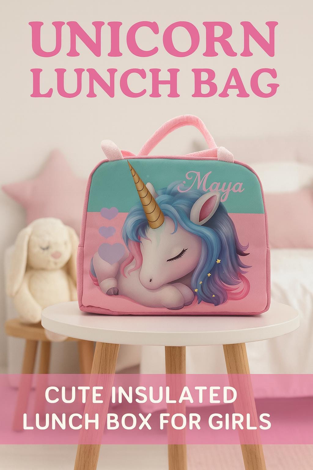 Lunch box for kids in unicorn theme, Kids Lunch Box with his Name, Back to school gift, Kindergarten, Unicorn Lunch Box, Birthday Gifts