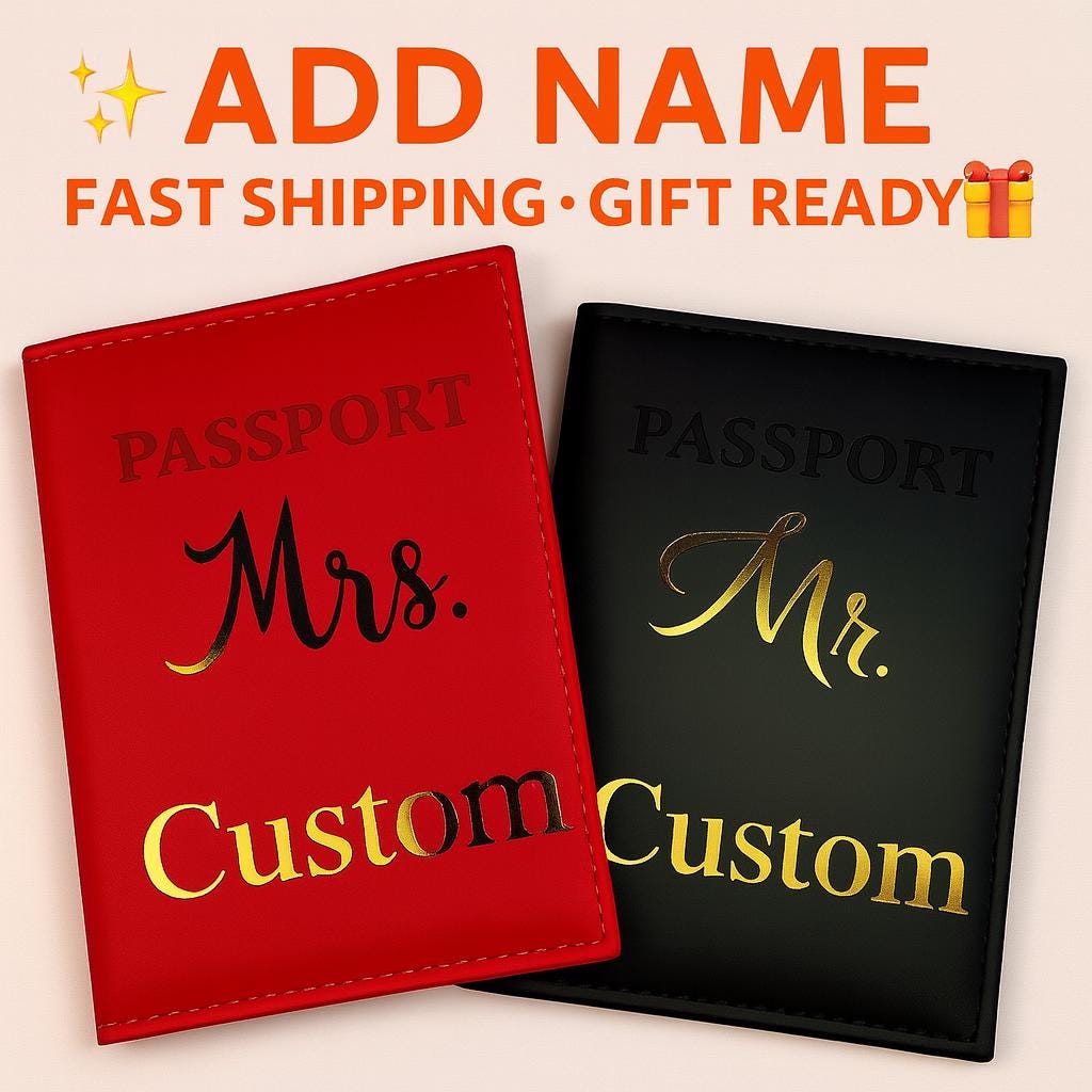Custom Passport Cover Honeymoon Travel Gift Personalized Wedding Couple Holder Set