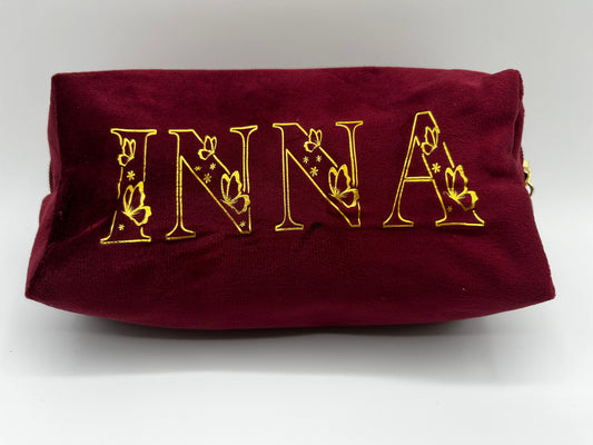 Velvet Makeup Bag Personalized Birthday Gift for Her Women Best Friend Birthday Teen Girl Gift Velvet Cosmetic Travel Bag Velour Pouch
