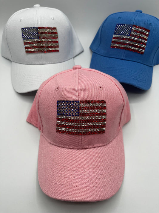 Trucker Cap for  Independence Day with American Flag in Rhinestones. USA Trucker cap, Custom Caps, 4th of July Caps, Patriotic Gift.