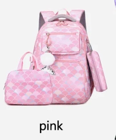 Personalized Mermaid Backpack Set: Girls School Bag with Lunch Bag