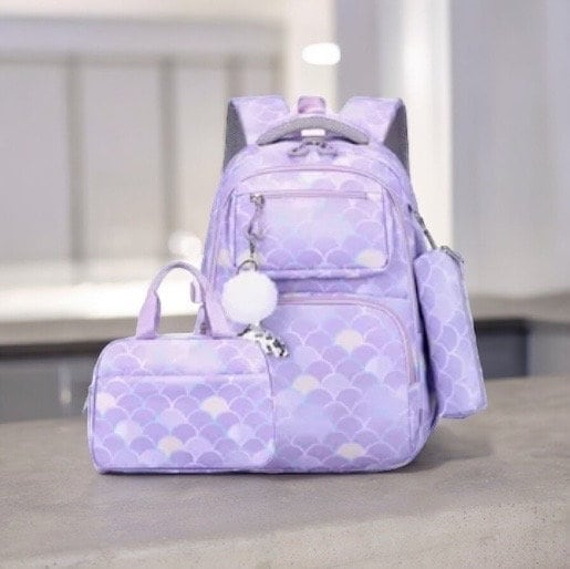 Personalized Mermaid Backpack Set: Glitter Pearl Shell Design - 3PCS Back to School