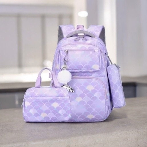 Personalized Mermaid Backpack Set: Girls School Bag with Lunch Bag
