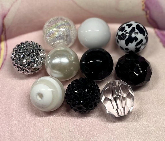 Sale Bubblegum Beads, DIY, 20mm beads, Silver, Clear, white,  Gold, for pens & crafts, acrylic, chunky, bulk assorted, price for 10 beads