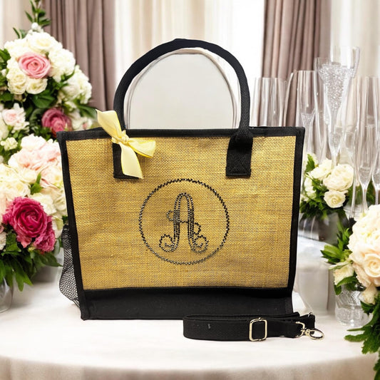 Personalized Rhinestone Burlap Bag: Bridesmaid Wedding Tote