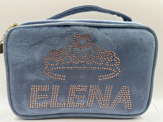 Personalized velvet makeup bag. Custom make up bag, crown rhinestones toiletries bag, honeymoon bag, quinceanera gift, crown gift
