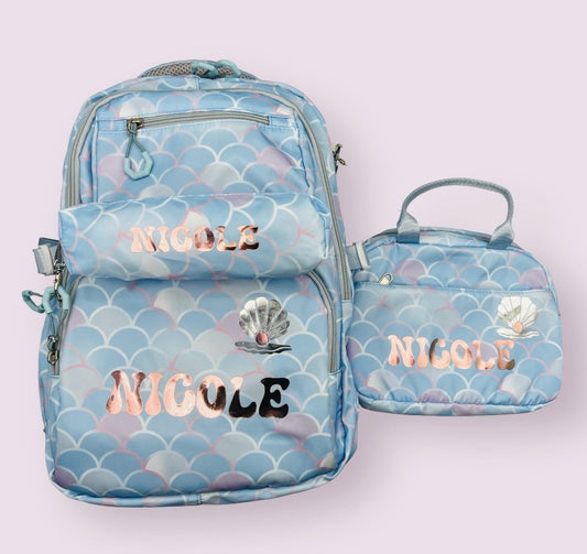Personalized Mermaid Backpack, Lunch Bag, pencil case, Custom Back to School Gifts, Gifts for Girls, Birthday Gifts, School Bag for Girls