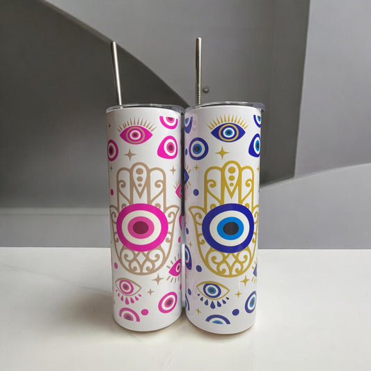 Two walls Hamsa and evil eye design skinny tumbler for any drinks, gift for her, bachelorette gift, mom, grandma personal gift, custom