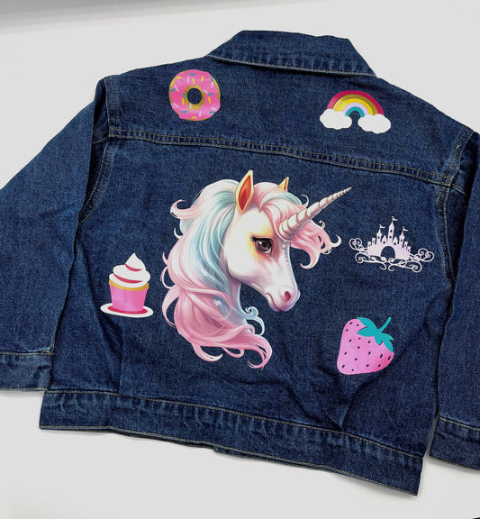 Personalized Unicorn Denim Jacket for Kids, Custom Flower Girl Gift, Toddler Jean Outerwear, Personalized Kids Denim Jacket, Custom Toddler