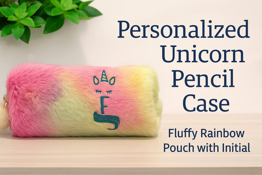 Custom Unicorn Pencil Case Rainbow Fluffy Personalized Kids School Supply Pouch Girls Gift