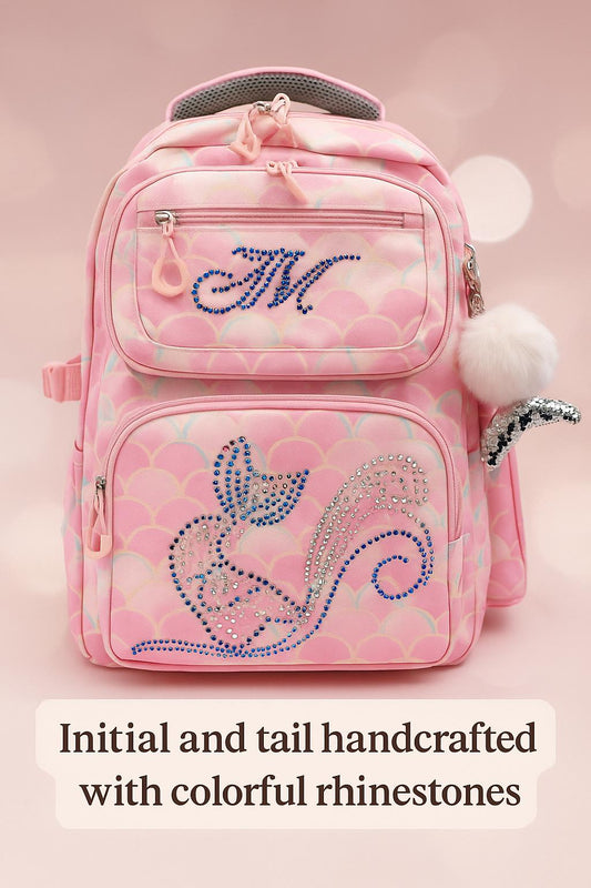 Backpack for kids, Back to school, rhinestones tail, mermaid backpack,  quality bag, pearls, custom , purse for pencils, lunchbox
