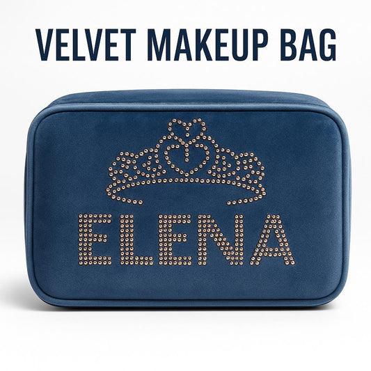 Personalized velvet makeup bag. Custom make up bag, crown rhinestones toiletries bag, honeymoon bag, quinceanera gift, crown gift
