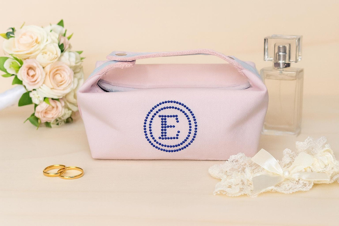 Crystal Monogram Makeup Bag – Personalized Toiletry Pouch, Bridesmaid Gift