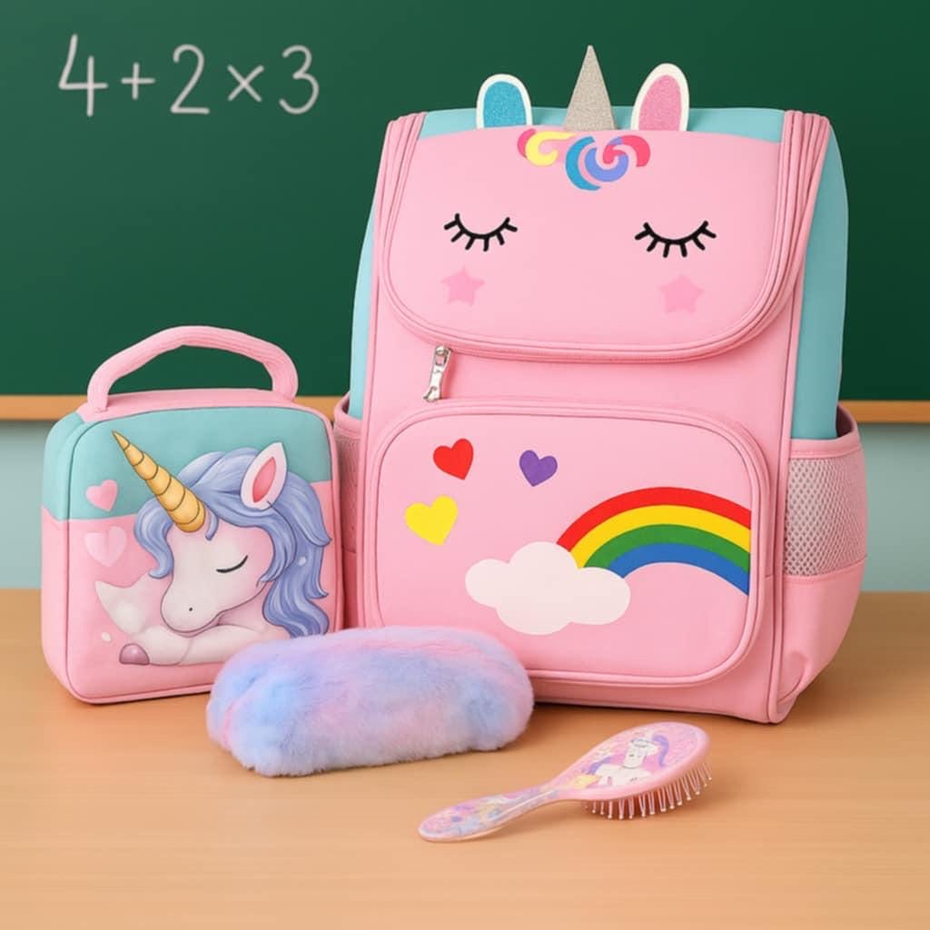 Personalized Unicorn Backpack Set: Girls School Bag, Lunch Bag & Pencil Case
