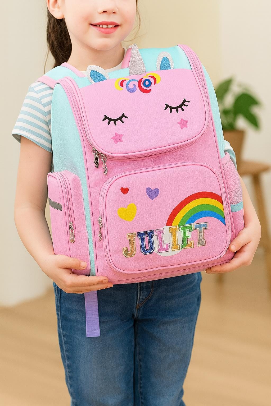 Personalized Unicorn Backpack Set: Girls School Bag, Lunch Bag & Pencil Case
