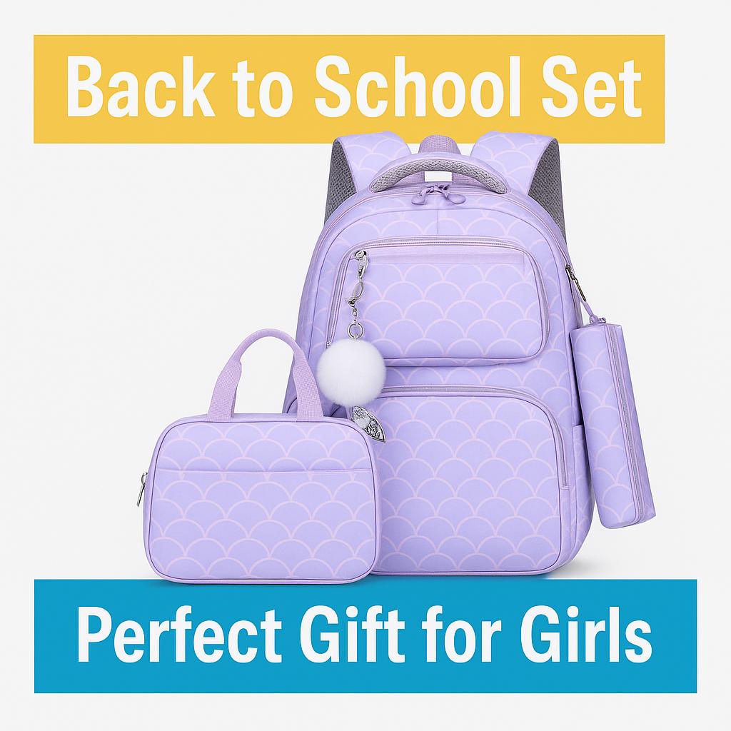 Personalized Mermaid Backpack Set: Glitter Pearl Shell Design - 3PCS Back to School