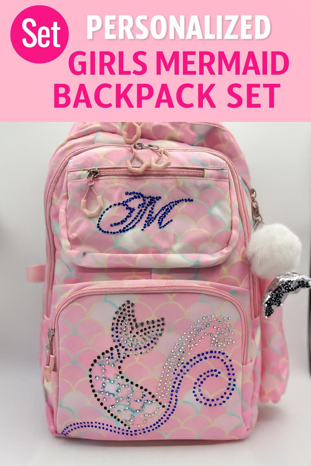 Backpack for kids, Back to school, rhinestones tail, mermaid backpack,  quality bag, pearls, custom , purse for pencils, lunchbox
