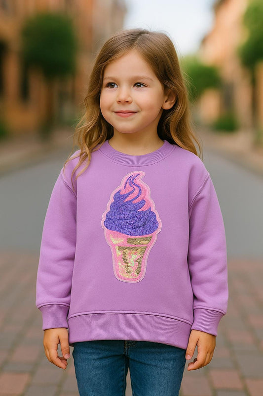 Kids Sequin Ice Cream Sweatshirt, Lavender Toddler Sweater, Warm Pullover for Girls, Cozy Sequin Jumper, Cute kids Clothing, Girl Sweater